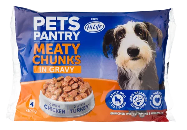 HiLife Pets Pantry HiLife Dog-Pouch In Gravy Meaty Chunks 4 x 100 G